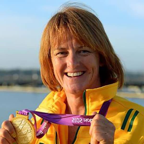 Liesl Tesch Olympian showing Gold Medal